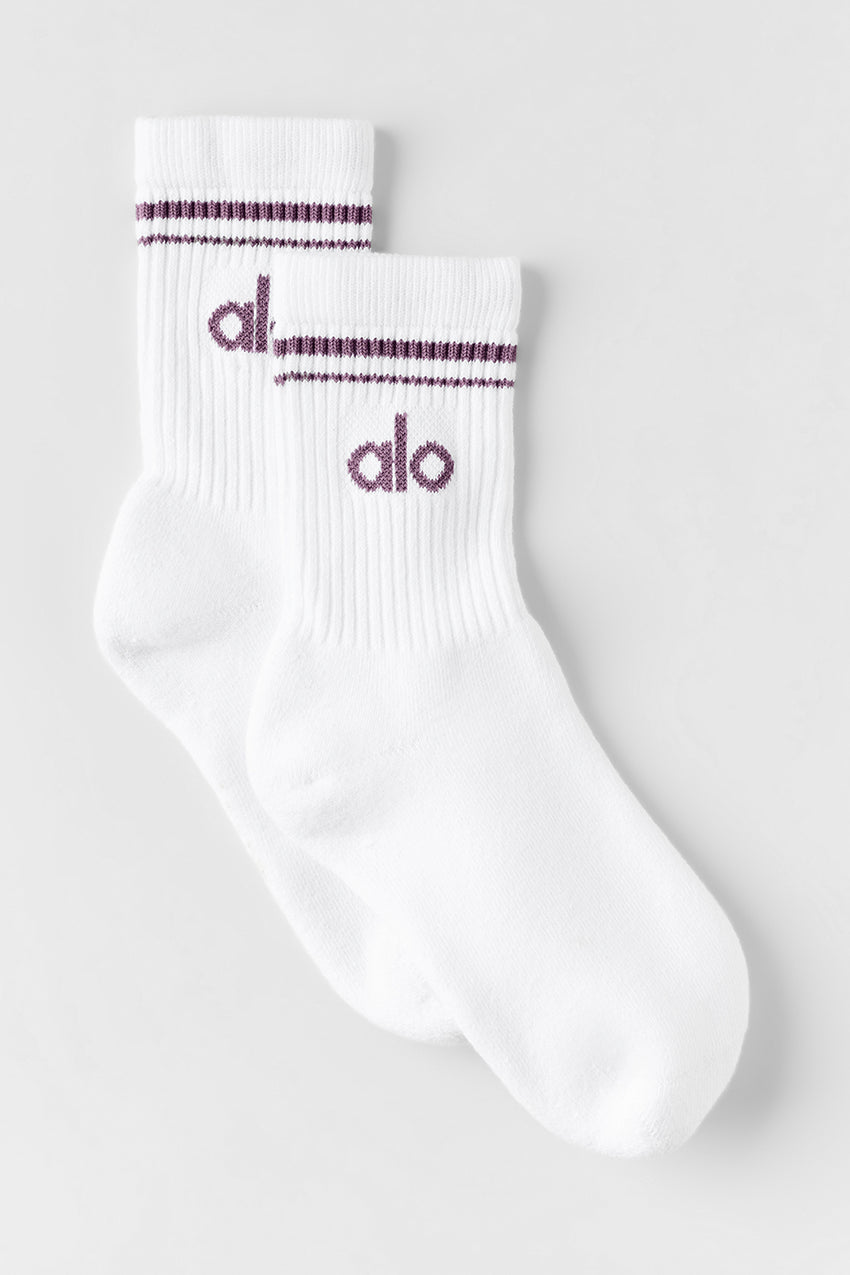 Unisex Half-Crew Throwback Sock - White/Plum Kiss