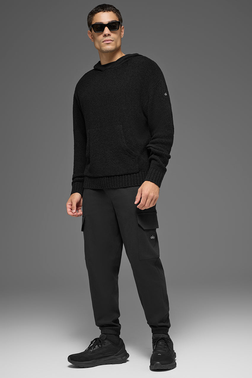 Textured Knit Hoodie - Black