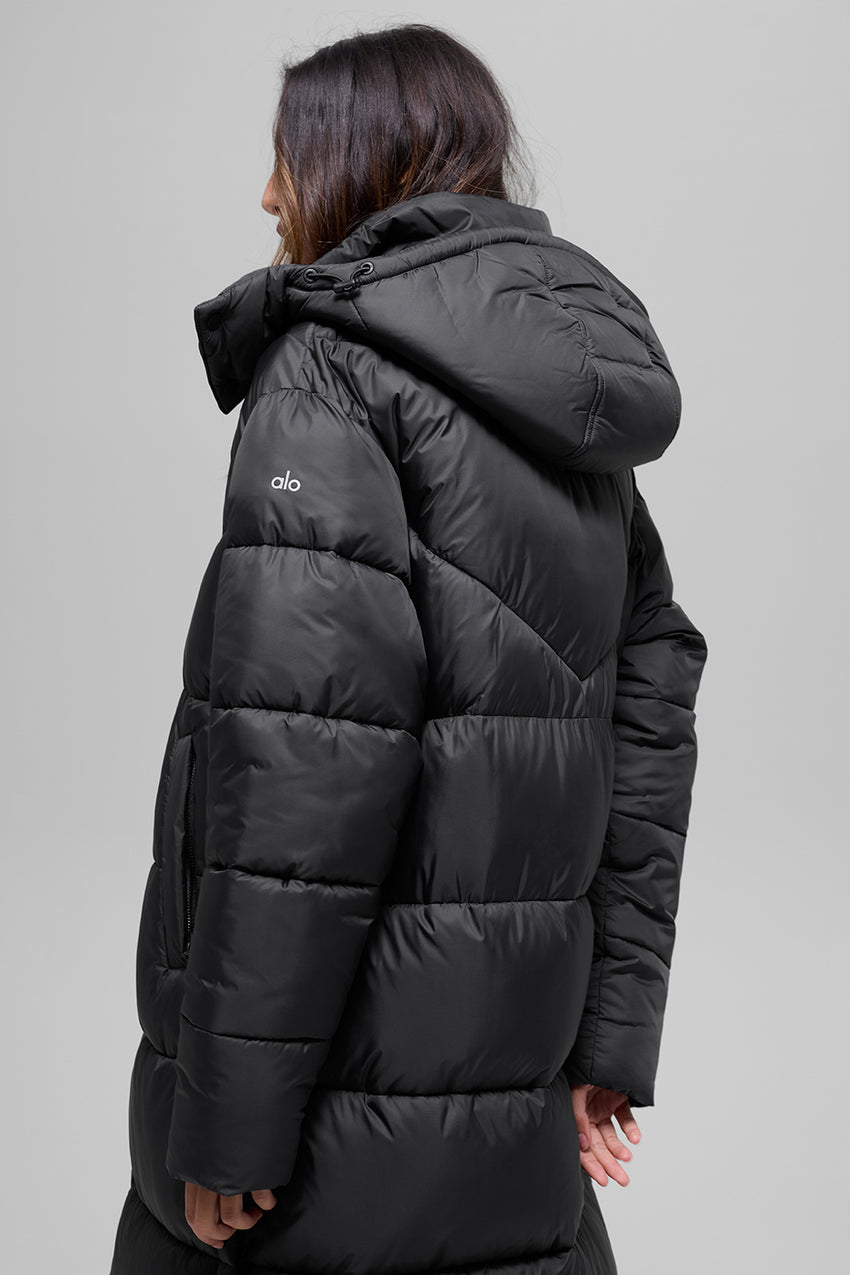 Gold Rush Puffer Trench - Black