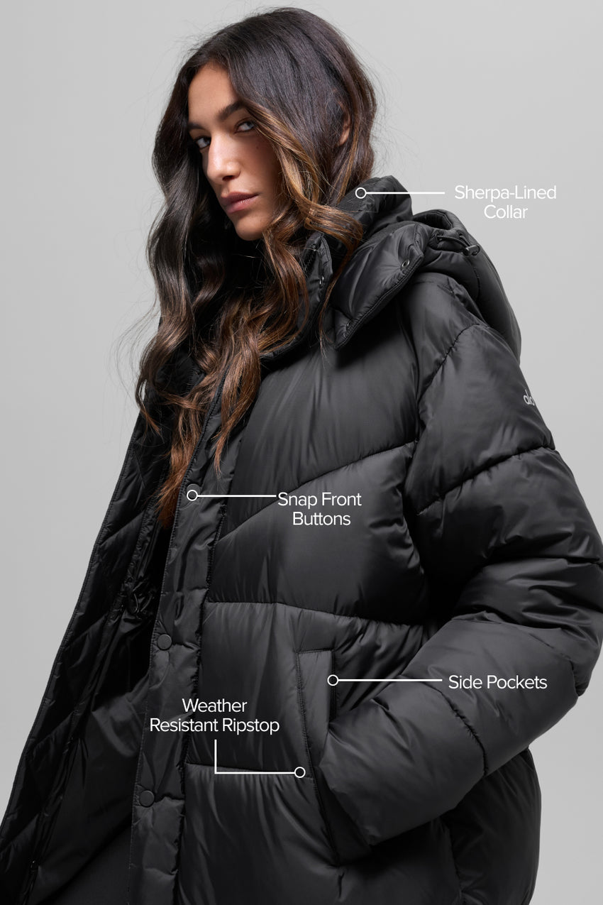 Gold Rush Puffer Trench - Black