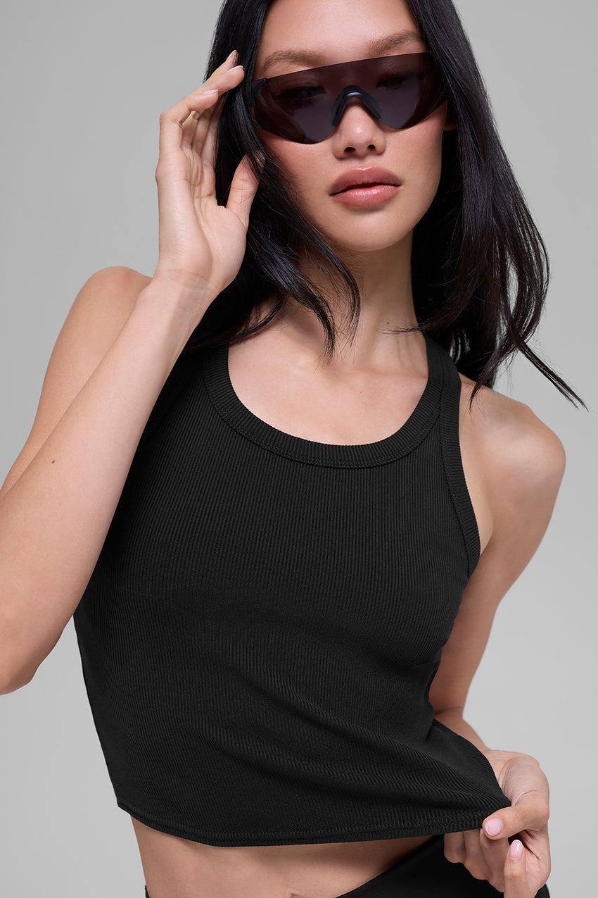 Goddess Ribbed Go-To Tank - Black