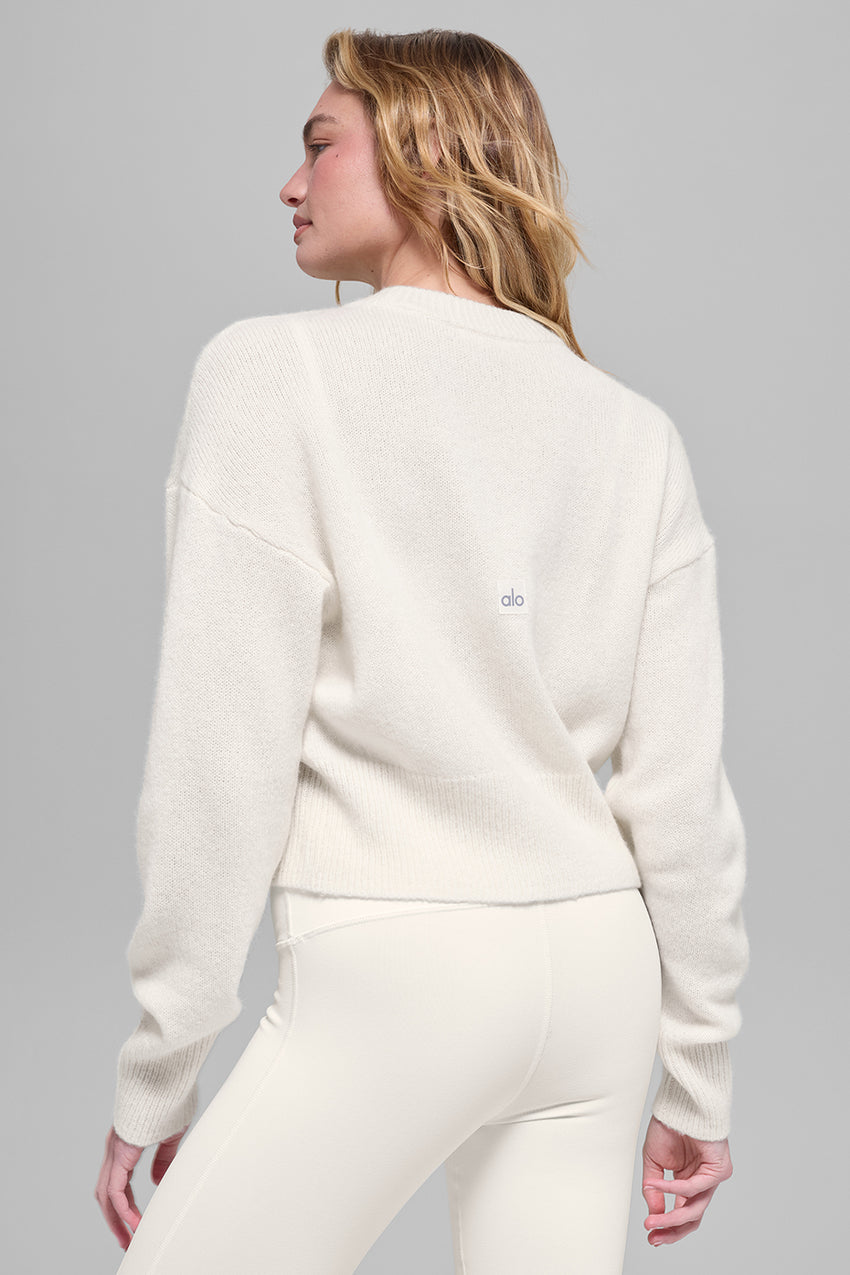 Wool Cashmere Cropped New Class Crewneck Sweater - Ivory