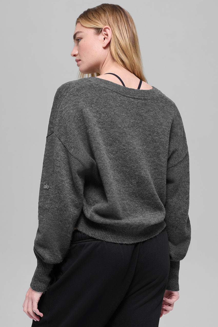 Wool Cashmere Cropped New Class V-Neck Sweater - Platinum Grey