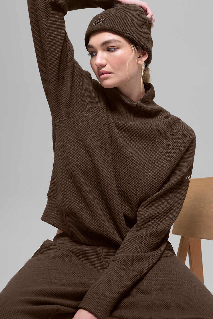 Waffle Weekend Escape Mock Neck Long Sleeve - Espresso