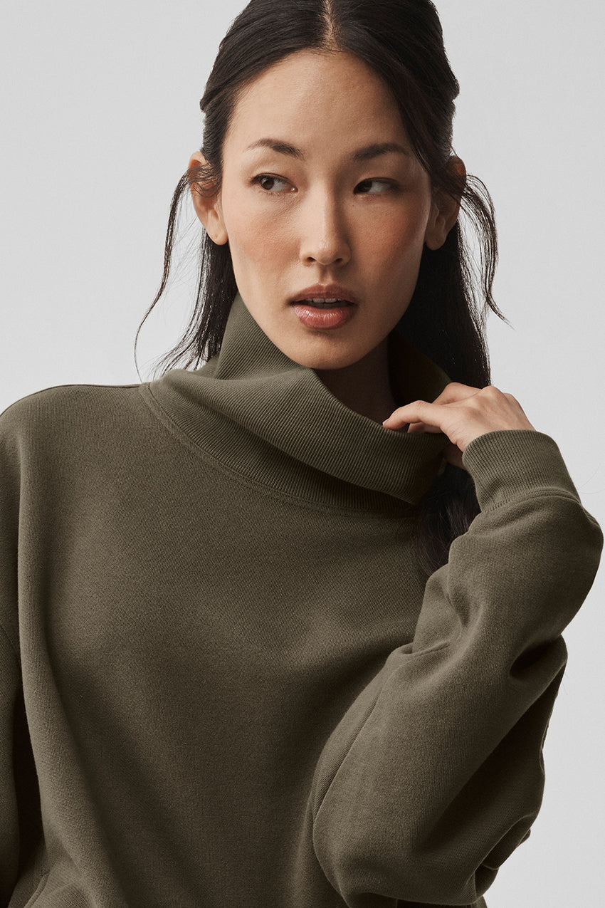 Hazy Mock Neck Pullover - Olive Tree