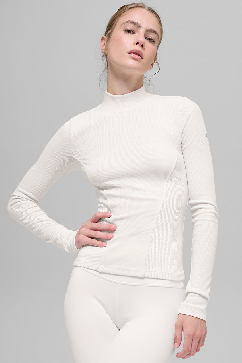 Ribbed Mesmerize Mock Neck Long Sleeve - Ivory