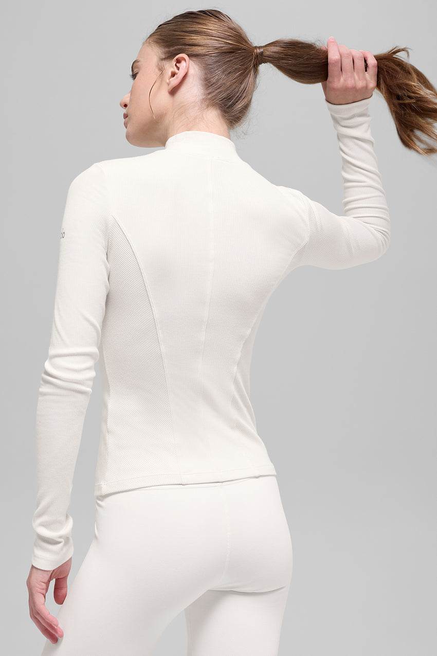 Ribbed Mesmerize Mock Neck Long Sleeve - Ivory
