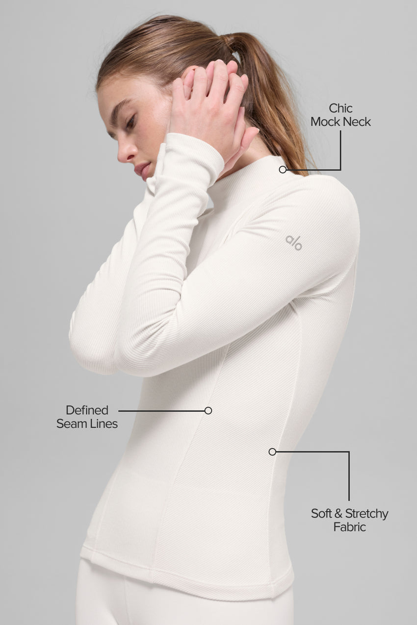 Ribbed Mesmerize Mock Neck Long Sleeve - Ivory