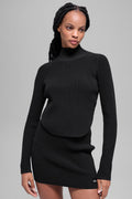 Denim Knit Backless Long Sleeve - Black/Anthracite