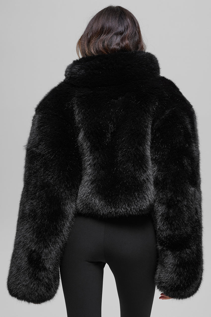 Opulent Faux Fur Cropped Jacket - Black