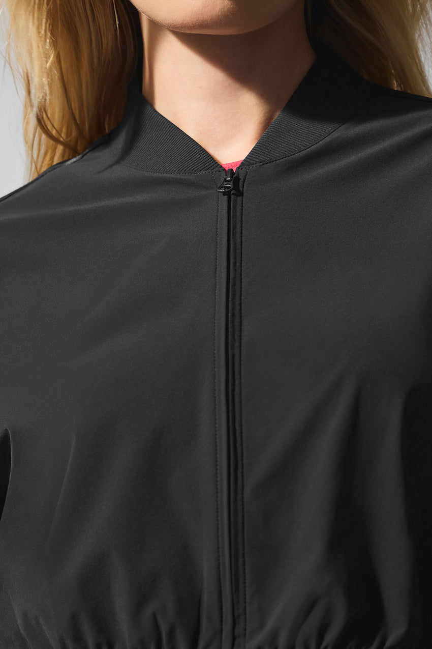 Cropped Breezy Full-Zip Cover Up - Black