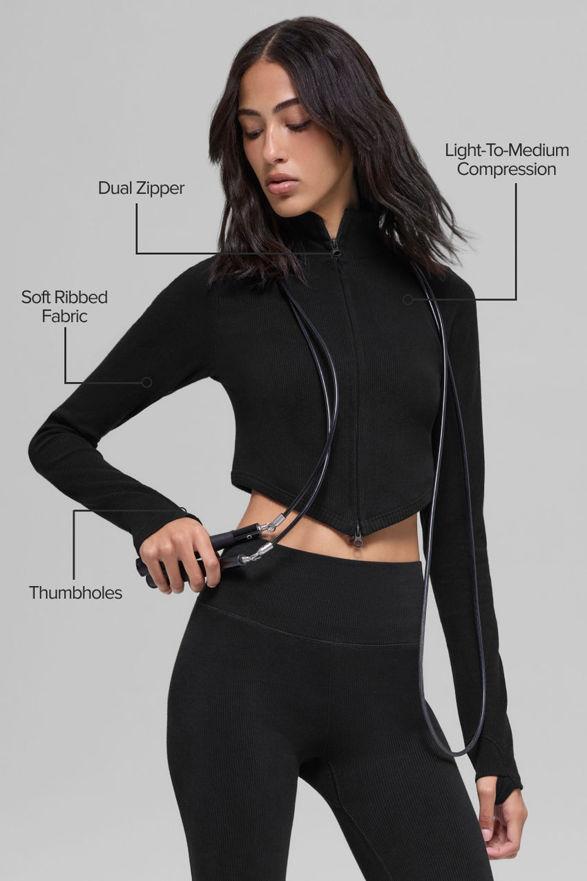Seamless Two Tone Rib Jacket - Black