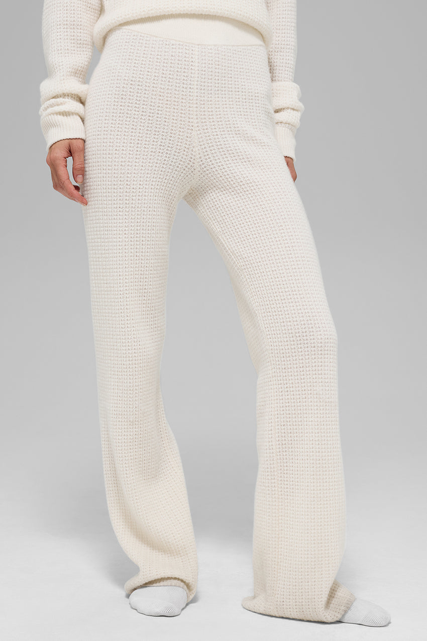 Cashmere High-Waist Plush Waffle Pant - Ivory