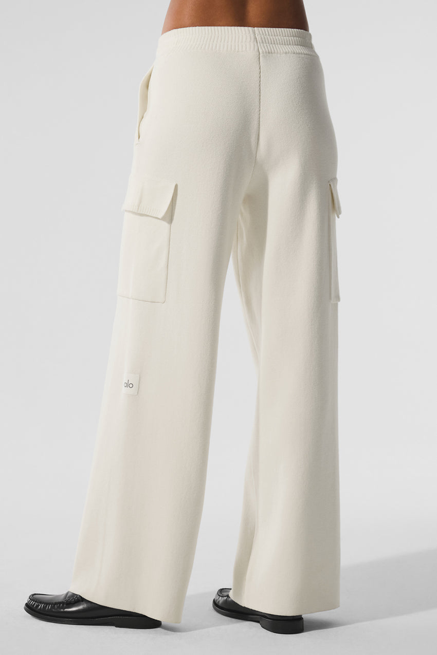 Scholar Knit High-Waist Cargo Pant - Ivory