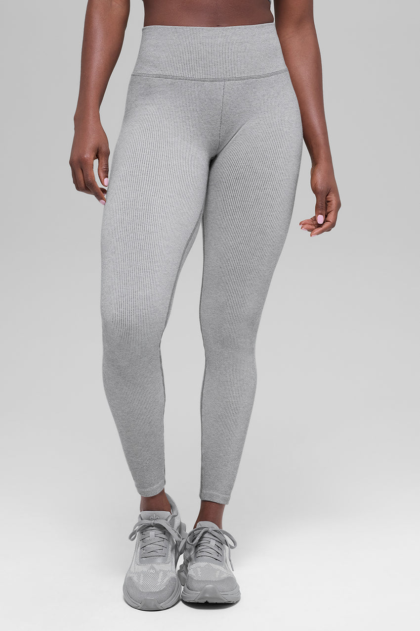 Seamless High-Waist Two Tone Rib Legging - Light Misty Grey Heather