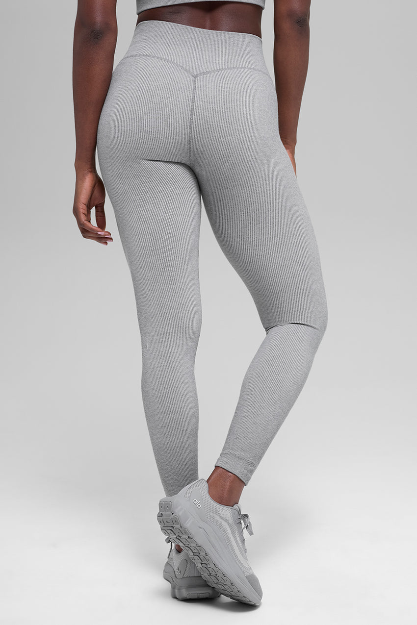 Seamless High-Waist Two Tone Rib Legging - Light Misty Grey Heather