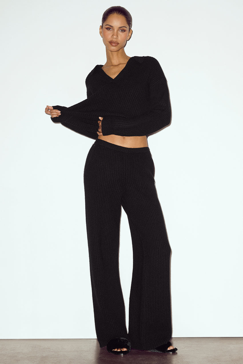 Cashmere High-Waist Northstar Straight Leg Pant - Black